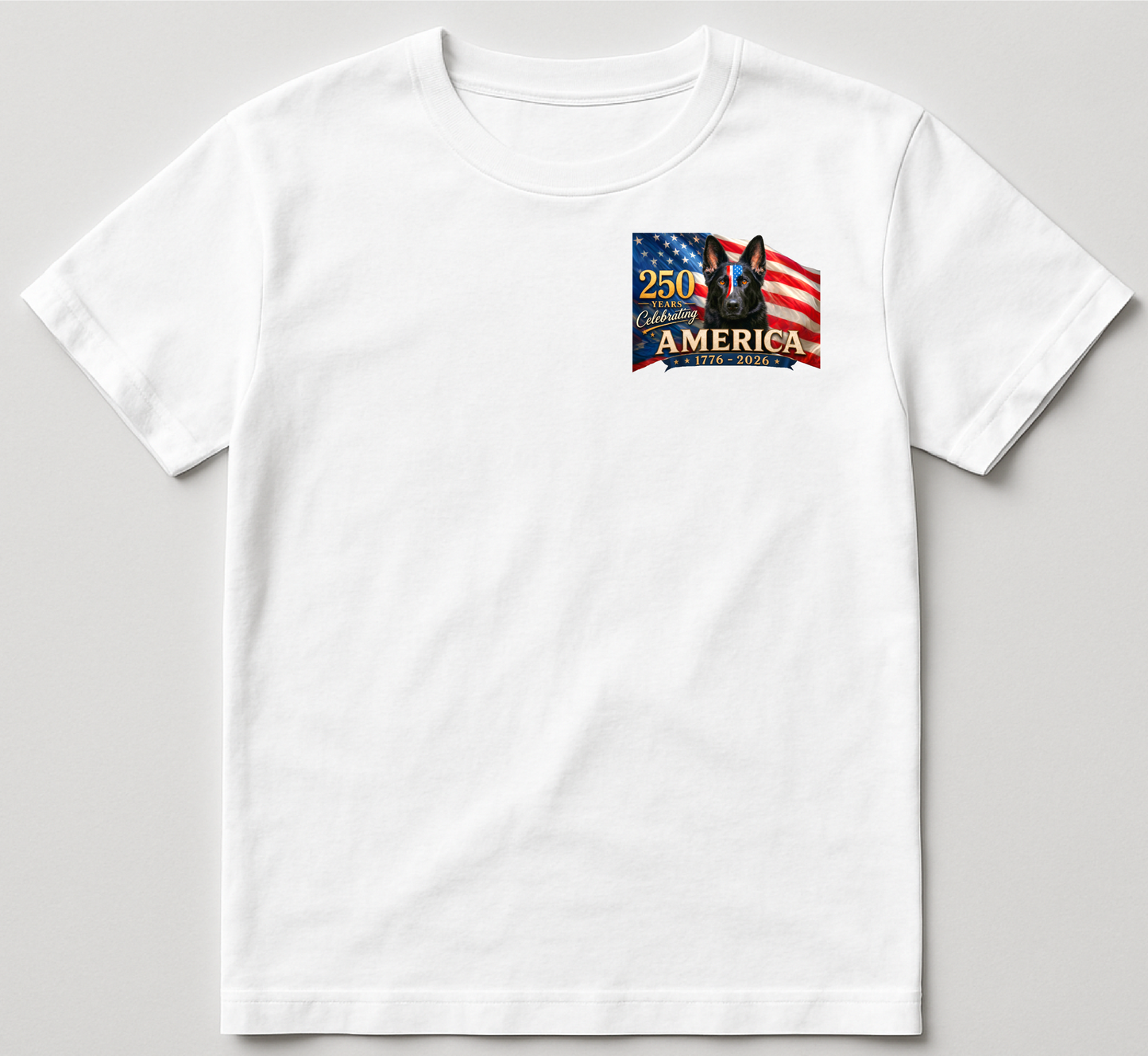 Patriotic German Shepherd T-Shirt | American Flag GSD Tee | 250th Anniversary