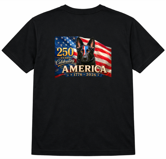 Patriotic German Shepherd T-Shirt | American Flag GSD Tee | 250th Anniversary