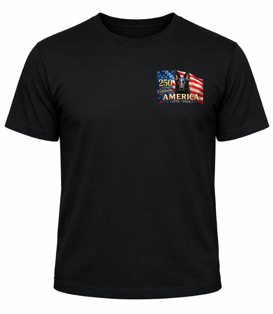 Patriotic German Shepherd T-Shirt | American Flag GSD Tee | 250th Anniversary