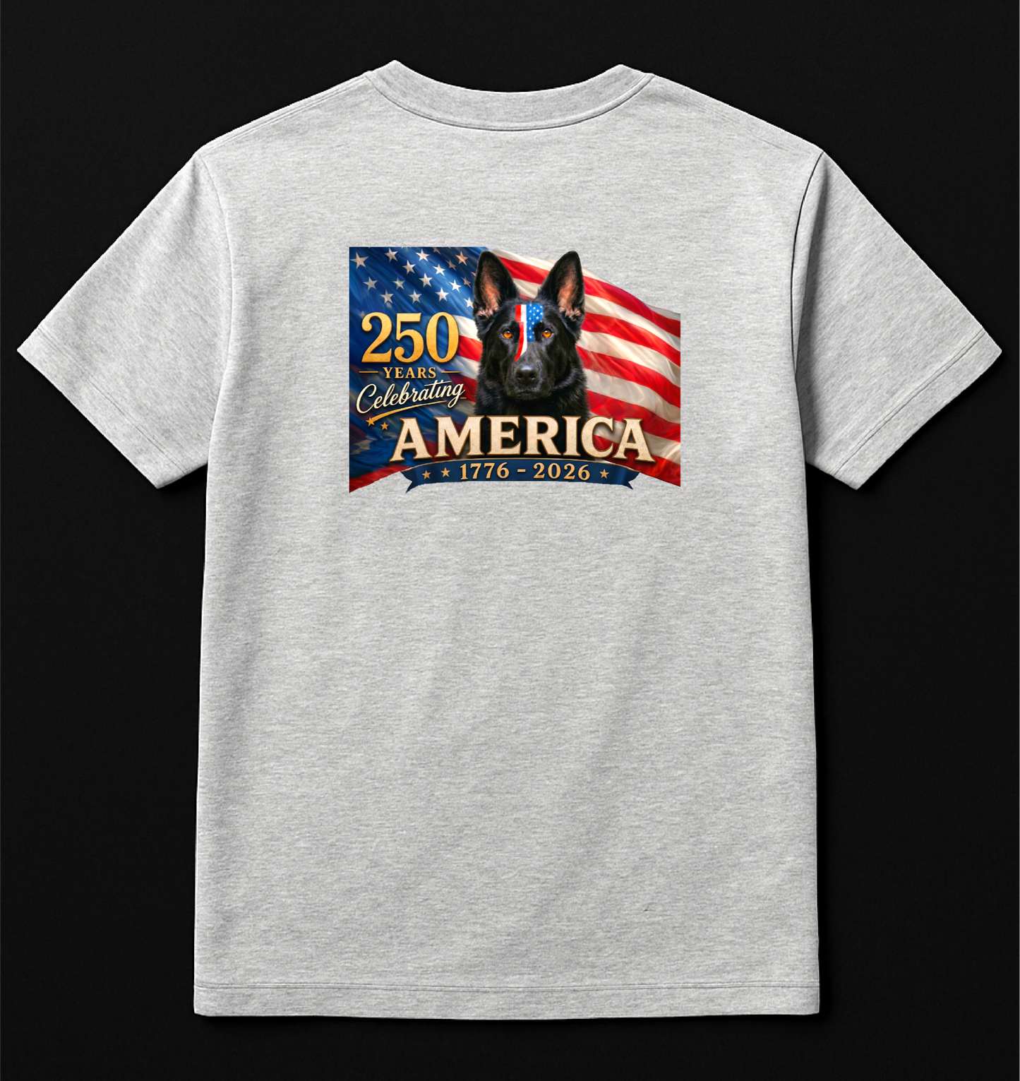 Patriotic German Shepherd T-Shirt | American Flag GSD Tee | 250th Anniversary