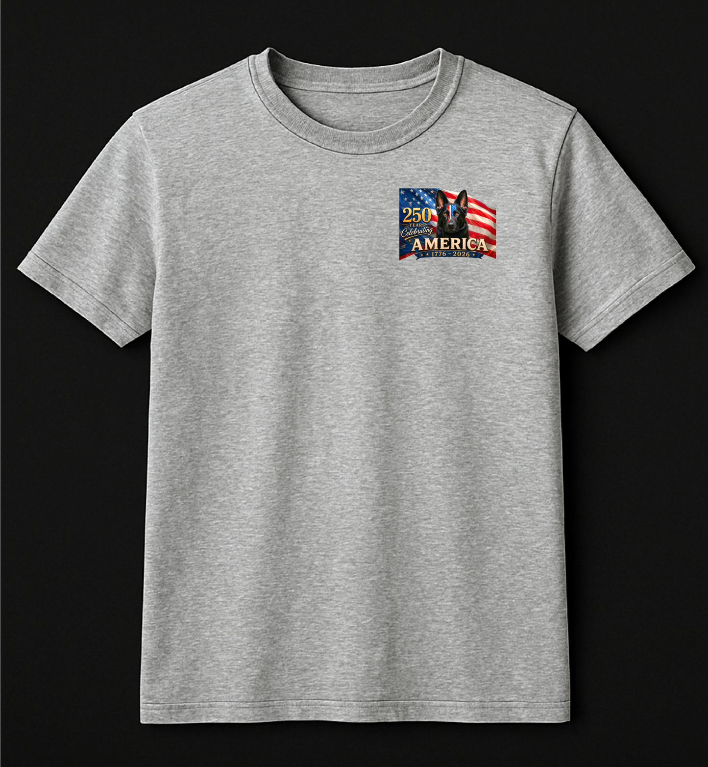 Patriotic German Shepherd T-Shirt | American Flag GSD Tee | 250th Anniversary