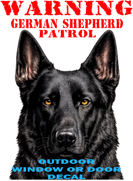 WARNING German Shepherd Patrol UV decal product shot — black GSD head security sticker for windows and doors by GSDUSA