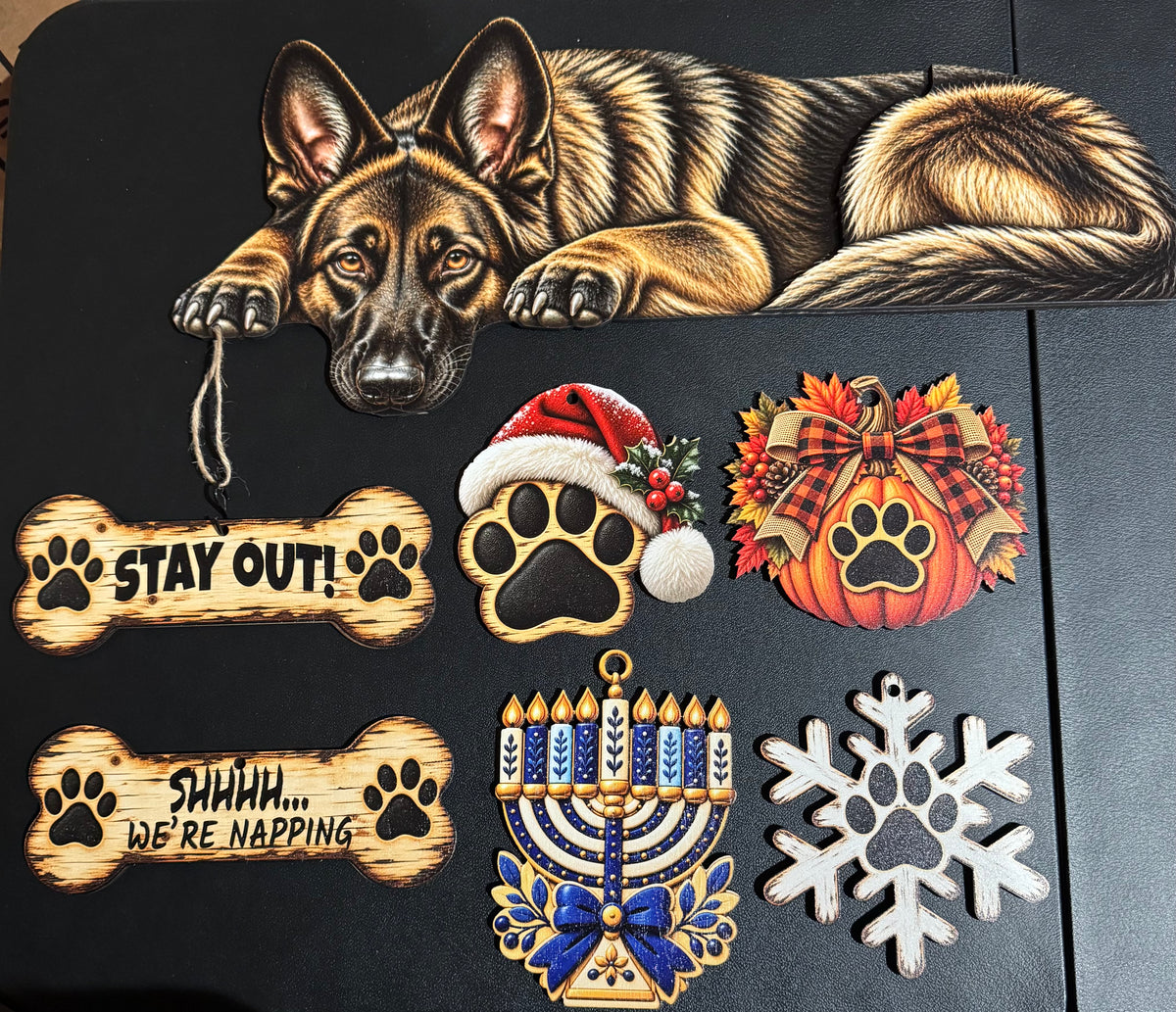 Sable German Shepherd with various charms