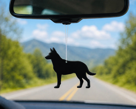 German Shepherd Silhouette Rear View Mirror Charm – Black Acrylic