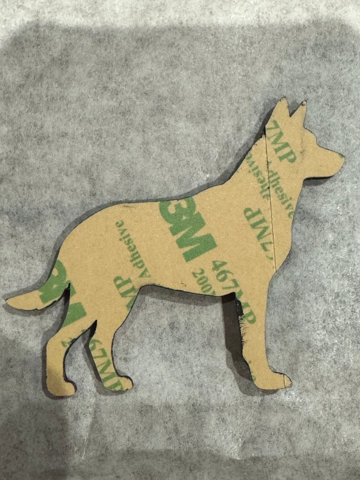 Unfinished German Shepherd wood silhouette with 3M adhesive backing