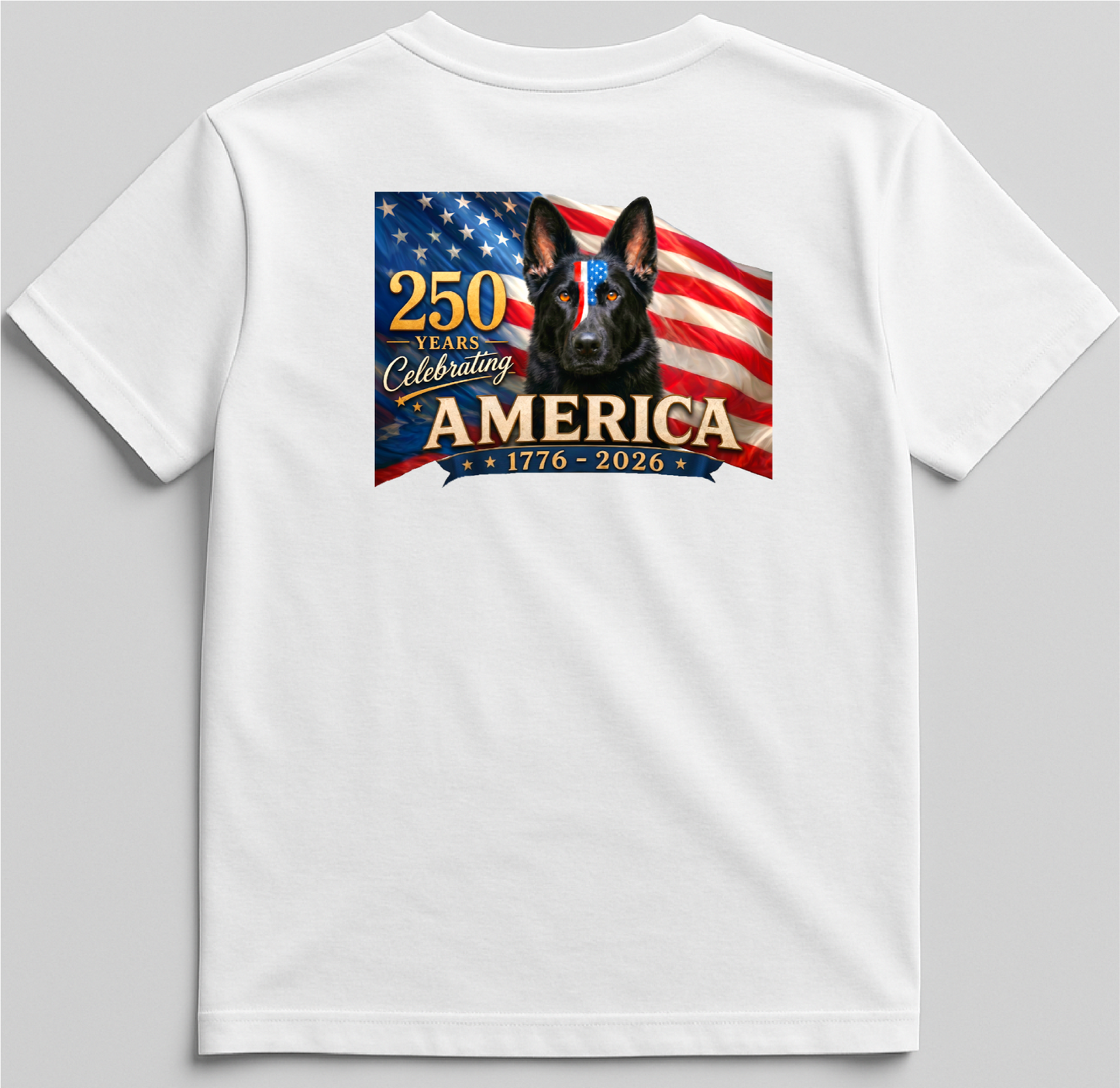Patriotic German Shepherd T-Shirt | American Flag GSD Tee | 250th Anniversary