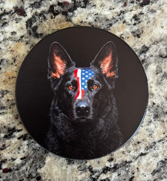 Patriotic Black German Shepherd Coaster
