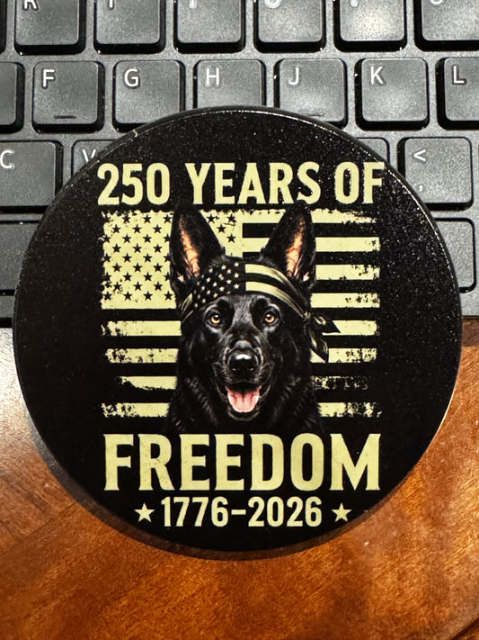 Patriotic Black German Shepherd Coaster — UV Printed Wood, Non-Slip
