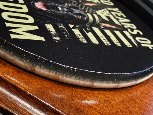 Patriotic Black German Shepherd Coaster — UV Printed Wood, Non-Slip