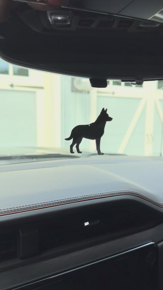 German Shepherd Silhouette Rear View Mirror Charm – Black Acrylic