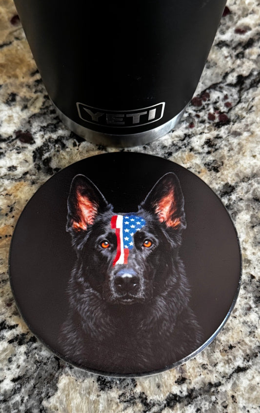 Patriotic Black German Shepherd Coaster